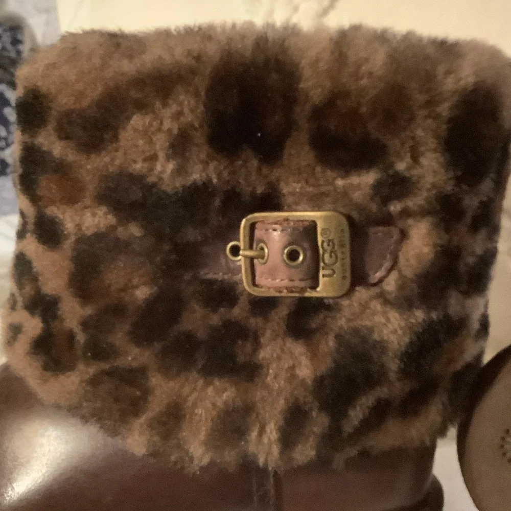 UGG Brown Kids Boots with Leopard Faux Fur